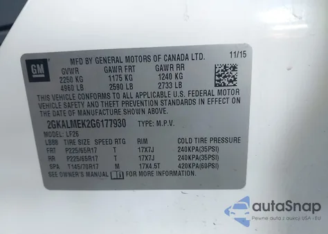 2016 GMC Terrain Sle-1 z USA, uszkodzony, nr VIN 2GKALMEK2G6177930